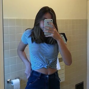 blue and white striped t-shirt